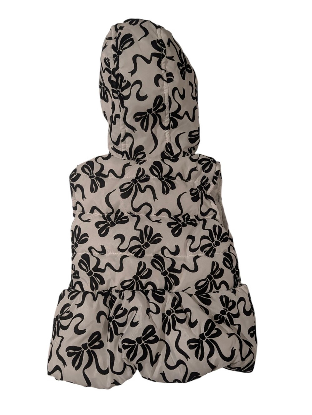 Nicole Miller New York White Hooded Puffer Vest with Black Bow Print Size 2T - Picture 2 of 8